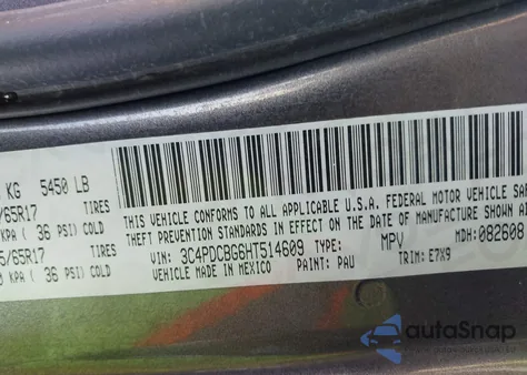 2017 Dodge Journey Sxt из США, поврежденный, VIN 3C4PDCBG6HT514609